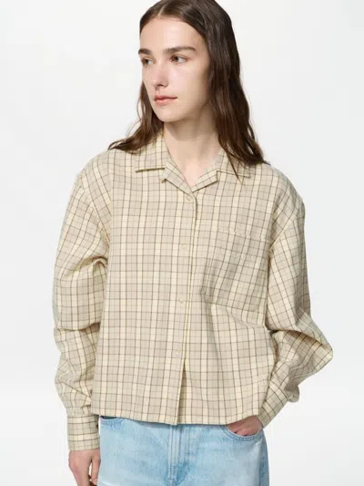 Uniqlo Men's Flannel Boxy Shirt Check, Beige, 2xs In Neutral