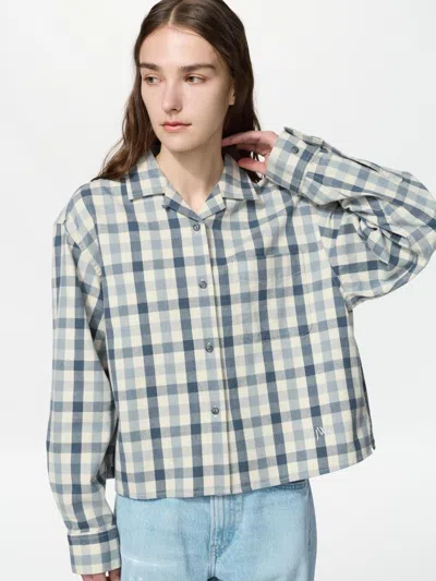 Uniqlo Men's Flannel Boxy Shirt Check, Blue, 2xs