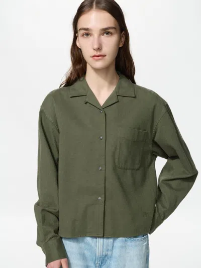 Uniqlo Men's Flannel Boxy Shirt, Olive, 2xs In Green