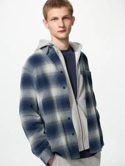 Uniqlo Men's Flannel Checked Shirt, Blue, 2xs In Black