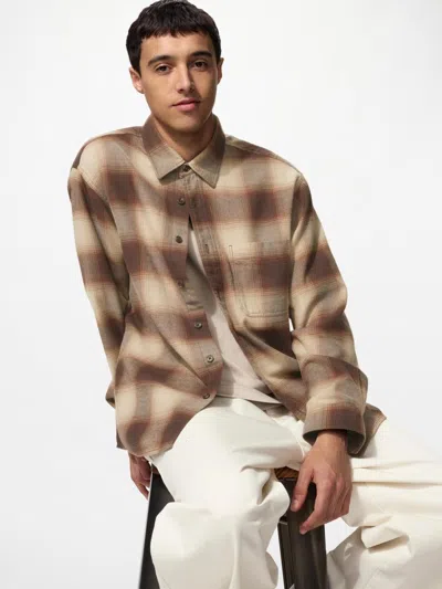Uniqlo Men's Flannel Checked Shirt, Brown, 2xs