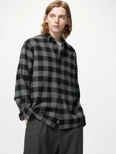Uniqlo Men's Flannel Checked Shirt, Gray, 2xs