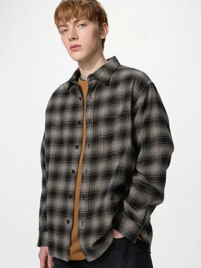 Uniqlo Men's Flannel Checked Shirt Ombre Check, Black, 2xs In Multi