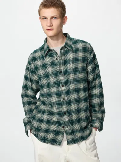 Uniqlo Men's Flannel Checked Shirt Ombre Check, Green, 2xs In Multi