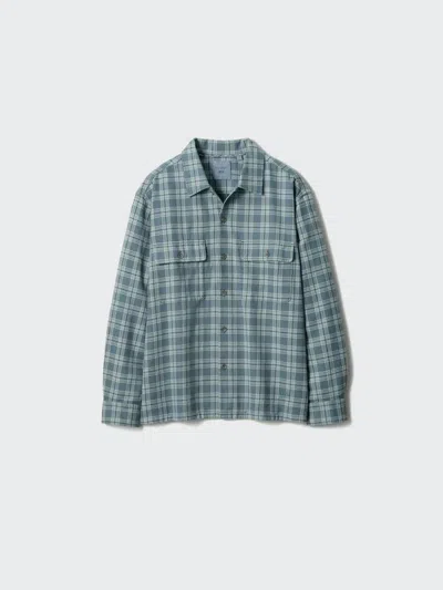 Uniqlo Men's Flannel Shirt, Blue, 2xs In Green
