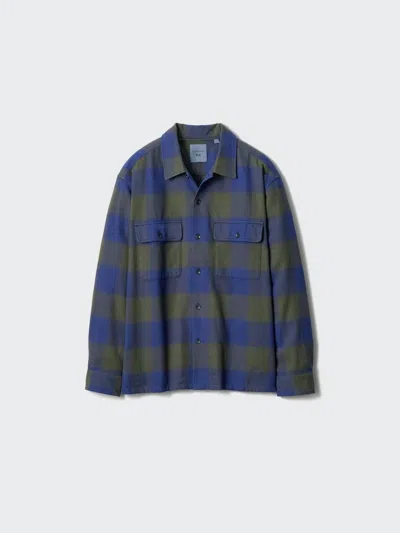 Uniqlo Men's Flannel Shirt, Dark Green, 2xs In Blue