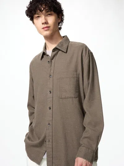 Uniqlo Men's Flannel Shirt Heather, Brown, 2xs