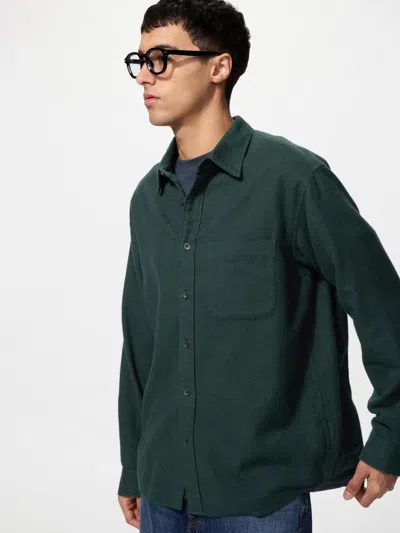 Uniqlo Men's Flannel Shirt Heather, Dark Green, 2xs In Blue