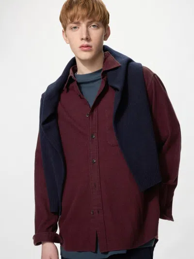 Uniqlo Men's Flannel Shirt Heather, Wine, 2xs In Burgundy