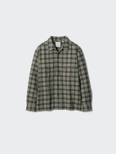 Uniqlo Men's Flannel Shirt, Olive, 2xs In Multi