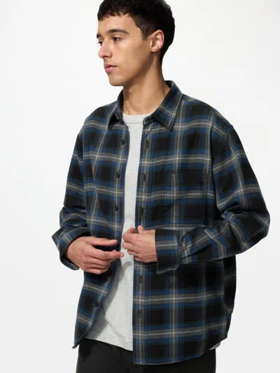 Uniqlo Men's Flannel Shirt Tartan Check, Black, 2xs
