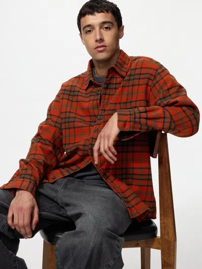 Uniqlo Men's Flannel Shirt Tartan Check, Orange, 2xs In Brown