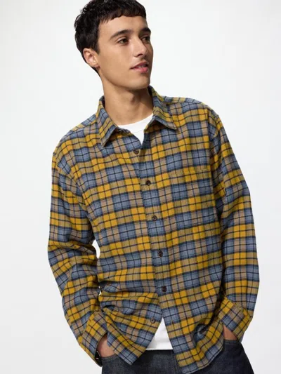 Uniqlo Men's Flannel Shirt Tartan Check, Yellow, 2xs In Green