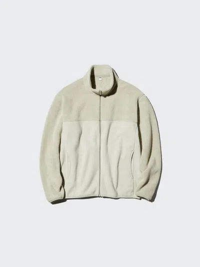Uniqlo Men's Fleece Full-zip Jacket Color Block, Natural, Xs In White