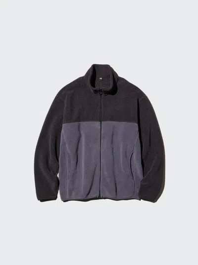 Uniqlo Men's Fleece Full-zip Jacket Color Block, Purple, 2xs In Blue