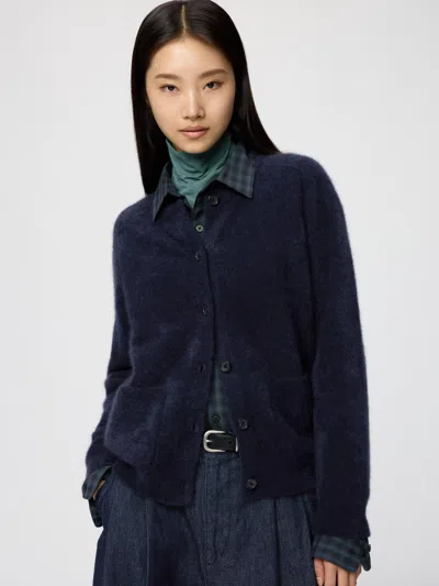 Uniqlo Men's Fluffy Cashmere Relaxed Cardigan, Navy, 2xs In Blue