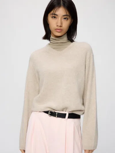Uniqlo Men's Fluffy Cashmere Relaxed V-neck Sweater, Beige, 2xs In Neutral