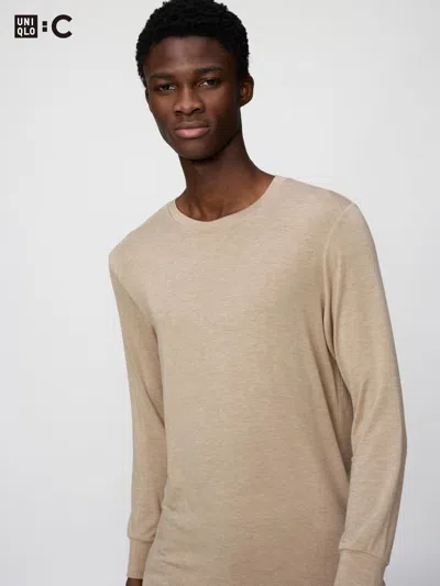 Uniqlo Men's Heattech Extra Warm Cashmere Blend T-shirt With Moisture-wicking Beige 3xl  Us In Brown