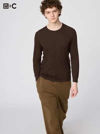 Uniqlo Men's Heattech Extra Warm Cashmere Blend T-shirt With Moisture-wicking Dark Brown 3xl  Us