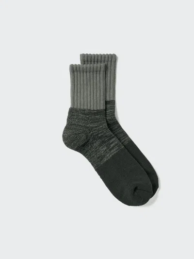 Uniqlo Men's Heattech Pile Half Socks Color Block Soft Fit With Deodorizing, Black, Us8-us11