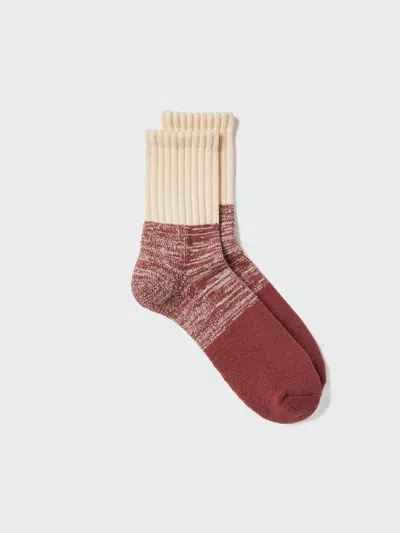 Uniqlo Men's Heattech Pile Half Socks Color Block Soft Fit With Deodorizing, Red, Us8-us11