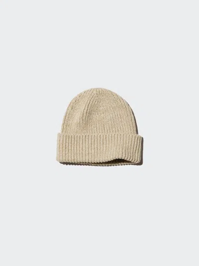 Uniqlo Men's Heattech Ribbed Beanie, Beige