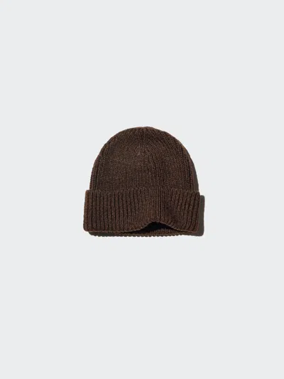 Uniqlo Men's Heattech Ribbed Beanie, Dark Brown