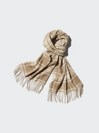 Uniqlo Men's Heattech Scarf Patterned, Beige In Multi