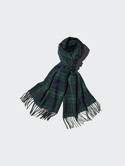 Uniqlo Men's Heattech Scarf Patterned, Dark Green In Multi