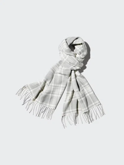 Uniqlo Men's Heattech Scarf Patterned, Light Gray In Multi