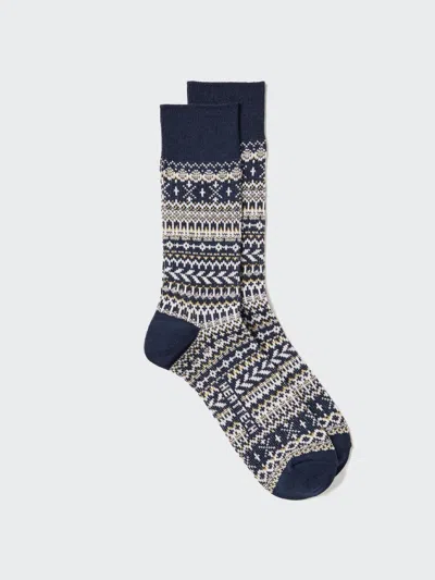 Uniqlo Men's Heattech Socks With Deodorizing, Navy, Us8-us11 In Blue