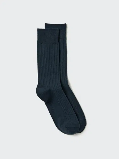 Uniqlo Men's Heattech Wide Ribbed Socks, Navy, Us8-us11