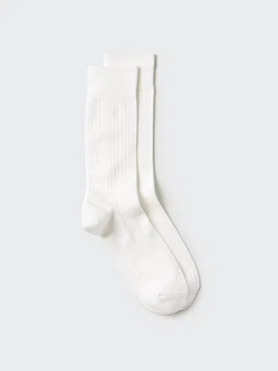 Uniqlo Men's Heattech Wide Ribbed Socks, Off White, Us8-us11
