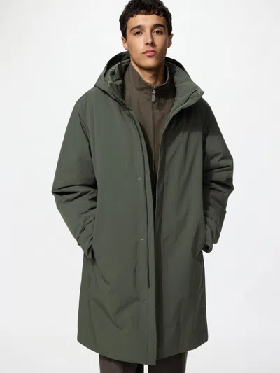 Uniqlo Men's Hybrid Down Coat, Olive, Xs In Green