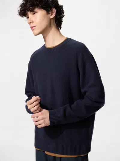 Uniqlo Men's Lambswool Sweater, Navy, 2xs In Blue