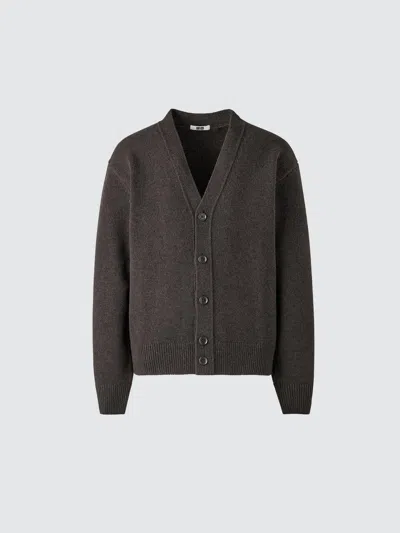 Uniqlo Men's Lambswool V-neck Cardigan, Dark Brown, 2xs In Black