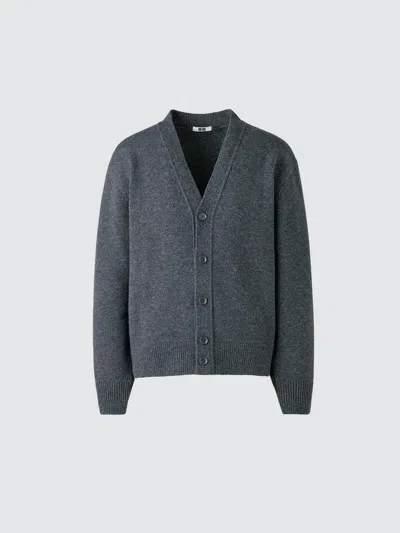Uniqlo Men's Lambswool V-neck Cardigan, Gray, 2xs In Blue