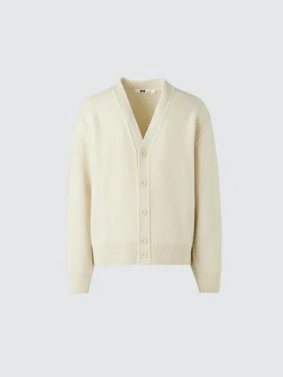 Uniqlo Men's Lambswool V-neck Cardigan, Natural, 2xs In Gray