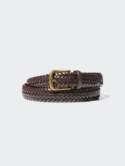 Uniqlo Men's Leather Mesh Belt Dark Brown Xl  Us