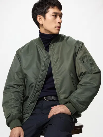 Uniqlo Men's Ma-1 Blouson Jacket, Olive, Xs In Green