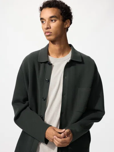 Uniqlo Men's Milano Ribbed Shirt Collar Cardigan, Olive, 2xs In Green