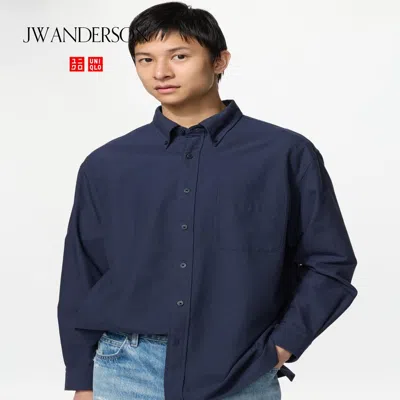 Uniqlo Men's Oxford Oversized Shirt, Navy, 2xl In Blue