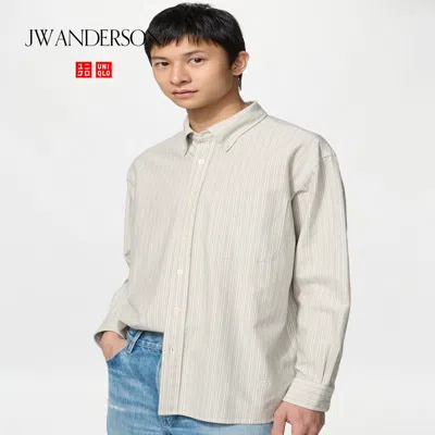 Uniqlo Men's Oxford Oversized Shirt Striped, Beige, 2xl In Neutral