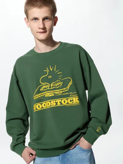 Uniqlo Men's Peanuts Sweatshirt, Olive, 2xs In Green