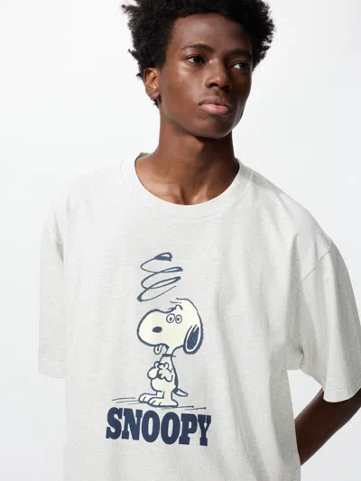 Uniqlo Men's Peanuts Ut Graphic T-shirt, Gray, 3xl In White