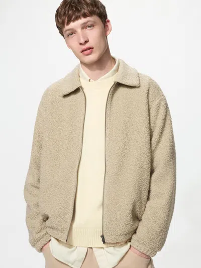 Uniqlo Men's Pile Lined Fleece Blouson Jacket, Beige, 2xs In Neutral
