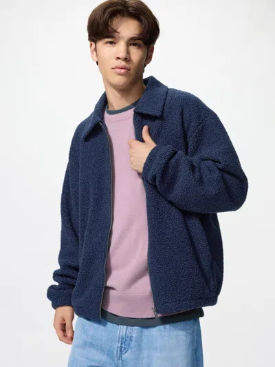 Uniqlo Men's Pile Lined Fleece Blouson Jacket, Navy, 2xs In Blue