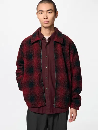 Uniqlo Men's Pile Lined Fleece Blouson Jacket Print, Red, 2xs