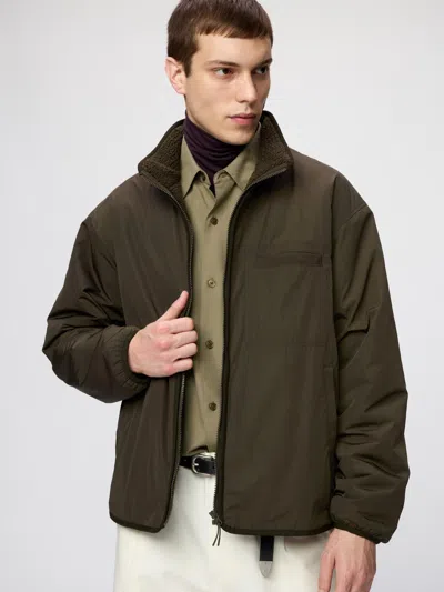 Uniqlo Men's Pile Lined Stand Jacket, Olive, 2xs In Green