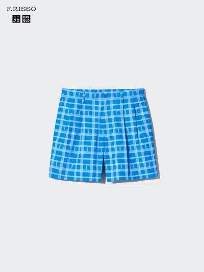Uniqlo Men's Pleated Shorts 6" Check, Blue, 2xl